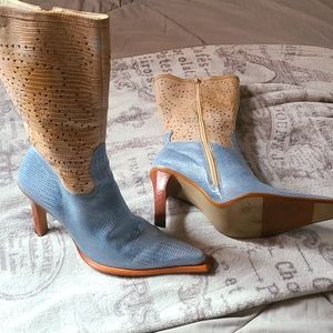Leather Boots, Size 38 (7.5), tan/blue from Brazil